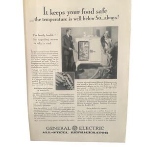 Vintage 1929 General Electric GE Food Safe Ad Advertisement
